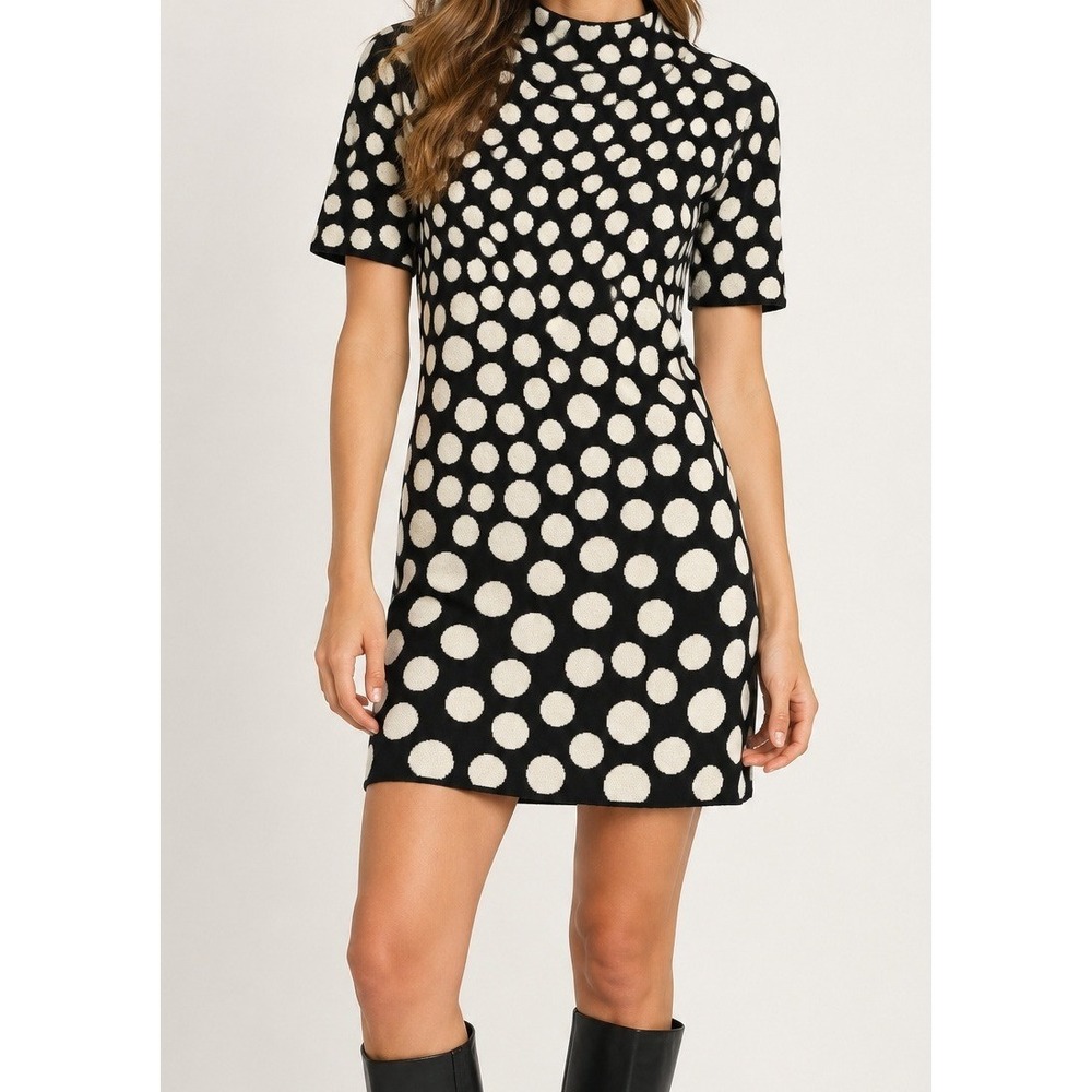Anthropologie Polka Dot Knit Dress Black White XL Petite
